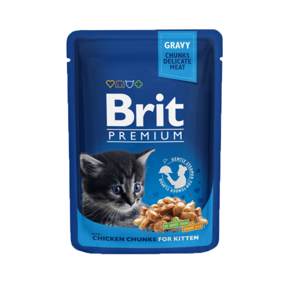 Brit Premium sachet au morceaux de poulet tendres en sauce pour  les chatons