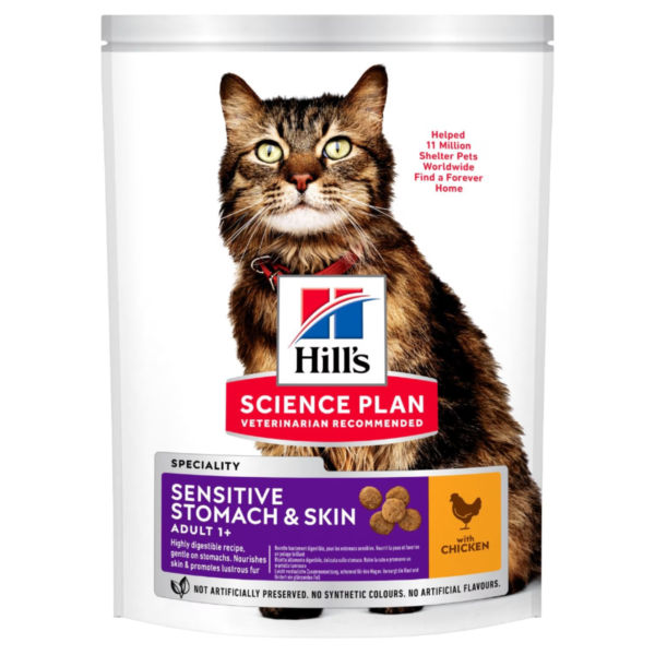 Hill’s Science Plan Sensitive Stomach & Skin – Croquettes pour Chat Adulte (1+) – au Poulet 1.5 kg