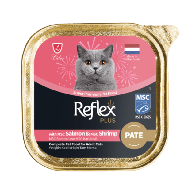 Reflex Plus Pâtée avec Saumon MSC & Crevettes MSC pour Chats Adultes – 85 g