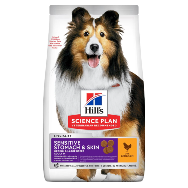 Hill’s Science Plan Sensitive Stomach & Skin – Croquettes pour Chien Adulte (1+) – Moyenne & Grande Race – au Poulet 14 kg